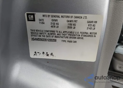 2005 Buick Lacrosse Cxl z USA, uszkodzony, nr VIN 2G4WD562351220258